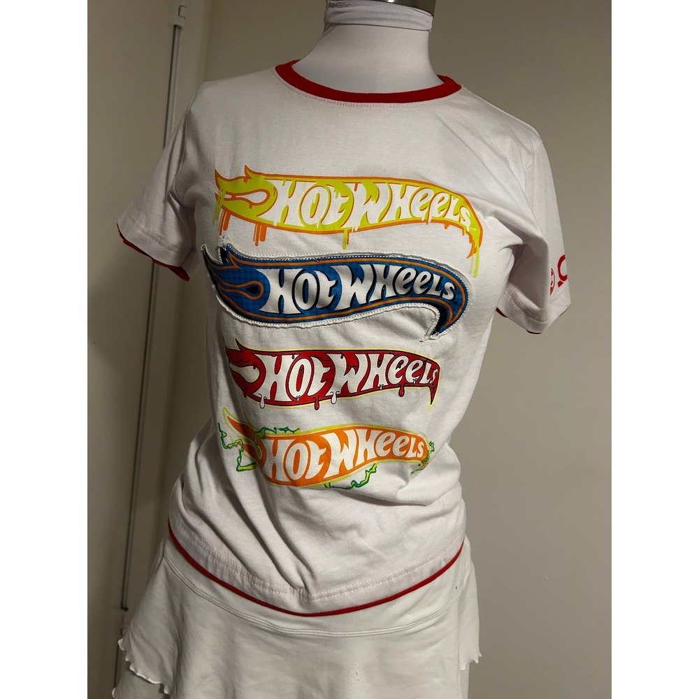 Hot Wheels Boys White Graphic Ringer Tee Shirt Multi Logo Red Trim Size 12